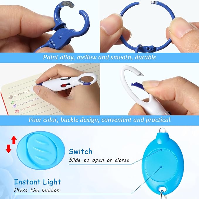Chinco 30 Pcs Retractable Shuttle Pen Clip with Mini Highlighter Nurse Badge Pen Neon Marker LED Keychain Ring Clip