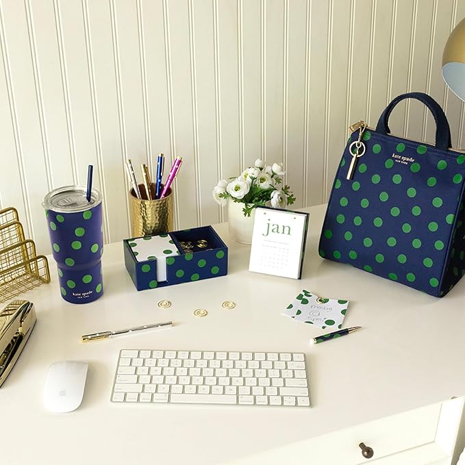 kate spade new york Portable Soft Cooler Lunch Bag, Thermal Tote with Insulated Interior Lining and Storage Pocket, Lunch Tote for Women, Sonnet Dot