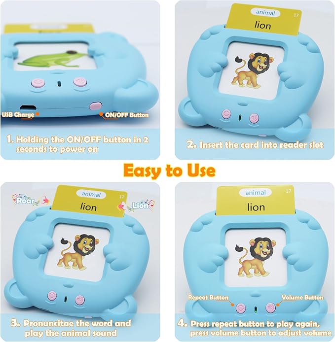 Spanish & English 510 Words Alphabet Bilingual Talking Flash Cards for 3-8 Years Toddlers, Pocket Speech Buddy Therapy Autism Toys, Educational Learning Interactive Toy for Boys Girls Kids Gifts Blue