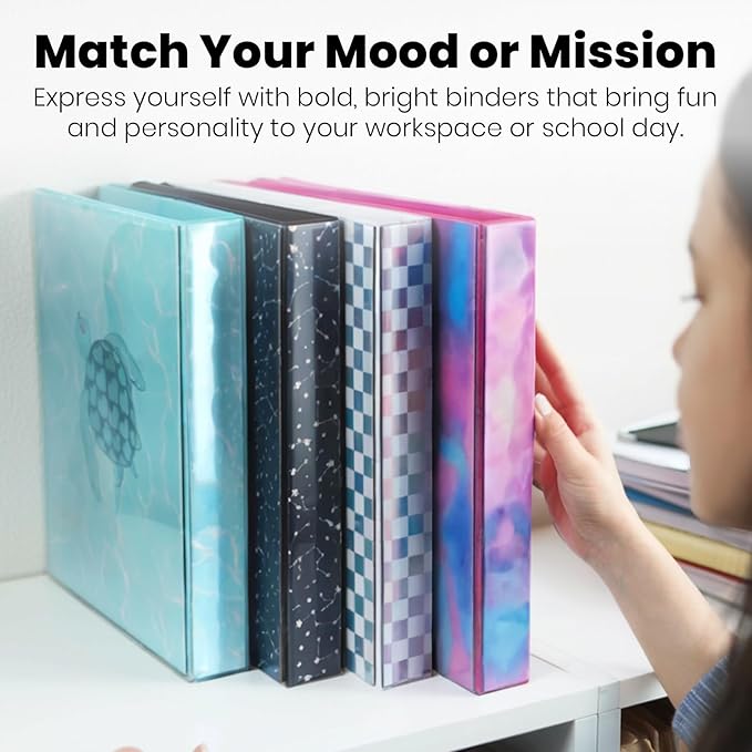 Yoobi 3 Ring Binders - 1 Inch Binder with Round D Rings and 2 Pockets, Durable, PVC-Free Organizer with 220 Sheets Capacity, 4- Pack Colored Binders with Plastic Cover for Office Supplies