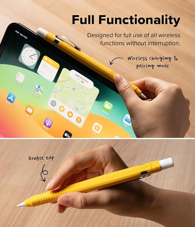Ringke Silicone Drafting Pencil Case Compatible with Apple Pencil 2nd Generation and Apple Pencil Pro Case, Perfect Grip Silicone Protective Cover Sleeve Accessories - Yellow
