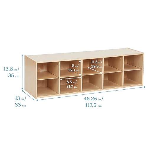 ECR4Kids Streamline 10 Cubby Tray Storage Cabinet, 2x5, Classroom Furniture, Natural