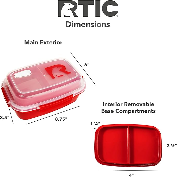RTIC 5 Compartment Lunch Containers, Hot Food Container with Lid for Adults, Microwave Safe Divided Snack Lunch Box for Work or Travel, Reusable, BPA Free with Vent Space