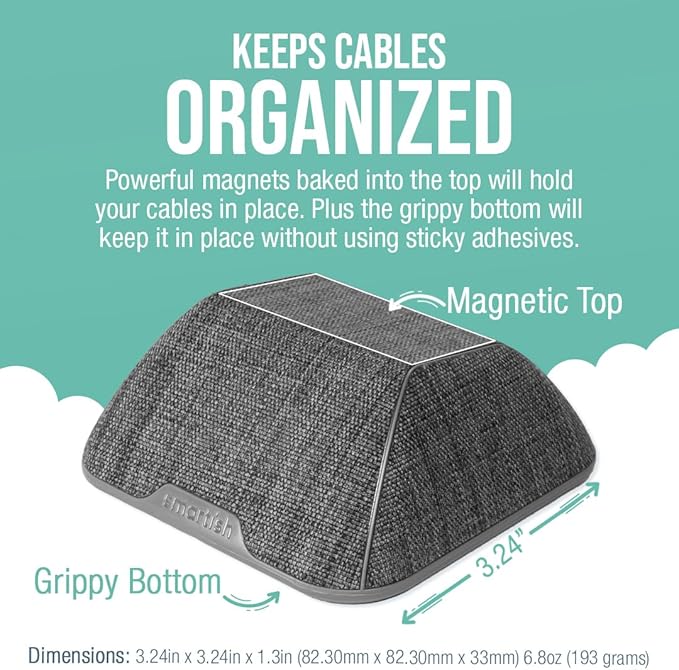 Smartish® Magnetic Cord Holder - Cable Wrangler Organizer with Magnet Clips for Charger Management on Desktop, Nightstand for USB-C + Lightning - No 2 Pencil Gray