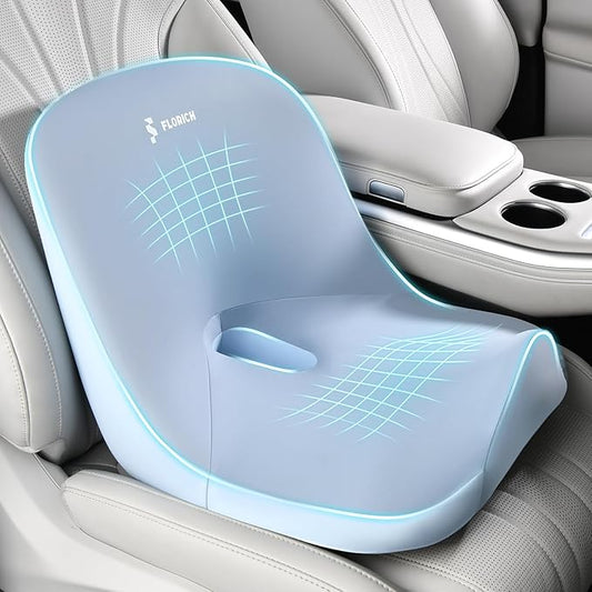 Car Seat Cushion and Lumbar Support Pillow, Larger Memory Foam Seat Cushion, Ergonomic L-Shaped Design Cushion for Back Pain Relief, Non-Slip Driving Cushion for Car, Office, Truck, Wheelchair-Blue