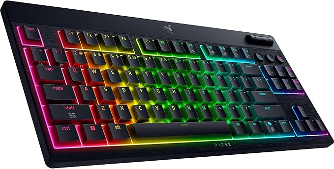Razer BlackWidow V4 Low Profile TKL HyperSpeed Wireless Gaming Keyboard: Green Mechanical Switches - 2.4GHz Wireless & Bluetooth - Multi-Function Roller - 3 Control Buttons - Long Battery Life