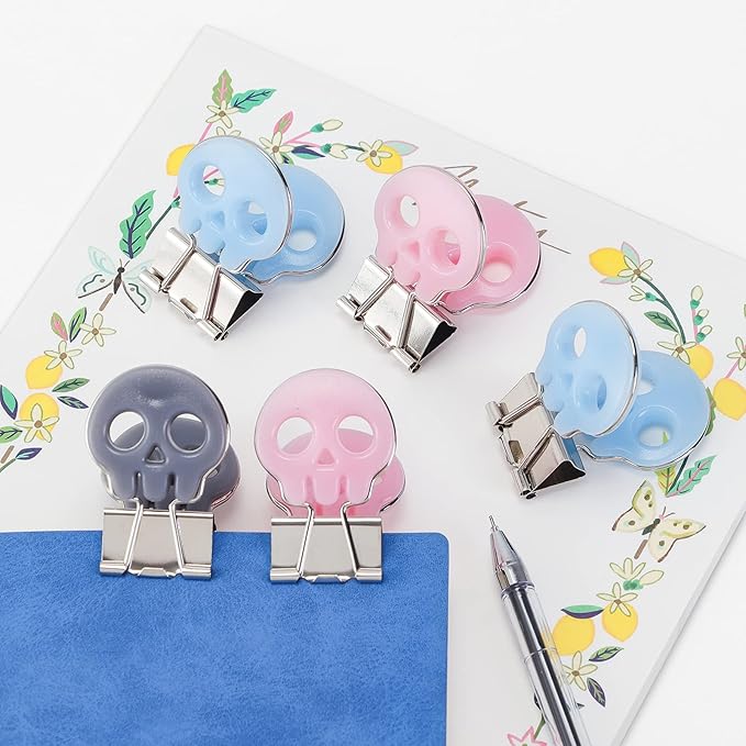 Skull Shape Medium Paper Clips, Binder Clips, Easy Grip, Assorted Color, School Office Supplies, 10 Pcs/Set