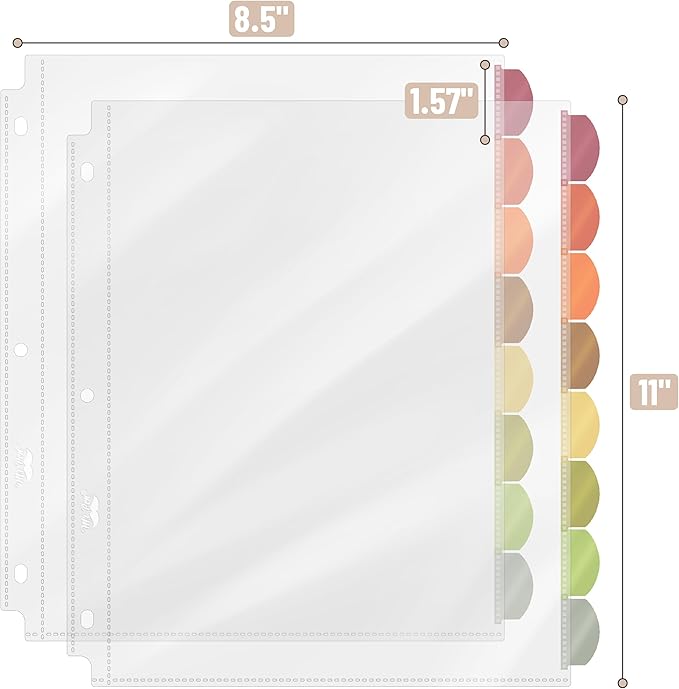 Mr. Pen- Clear Sheet Protectors with Tabs, 8 Tabs, 2 Sets, Clear Plastic Dividers for 3 Ring Binder, Insertable Index Page Divider Multicolor Tabs