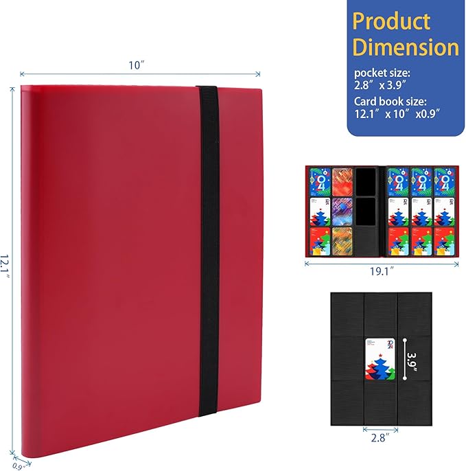 Premium 9-Pocket Trading Card Album, Sturdy Binder Holder for 360 Cards, Side-Loading Collection Folder for TCG, MTG & More, Red