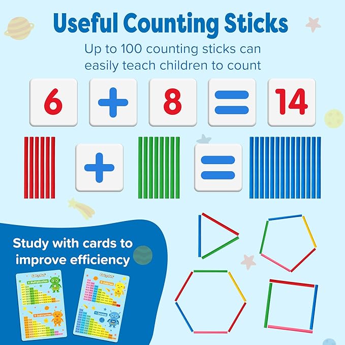 Wooden Abacus for Kids Math - Double-Sided Blackboard Whiteboard for Toddlers with 308 Magnetic Number & Fruit Cards, 100 Counting Sticks Montessori Educational Toys Homeschool Essentials