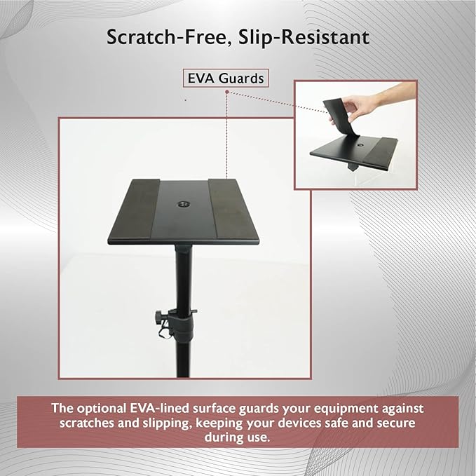Rockville ACC4 Monitor/Laptop Projector Shelf for 35mm Speaker Stand, 66lb Capacity, EVA-Lined, Easy Adjustment, Perfect for Studio Monitors, Laptops
