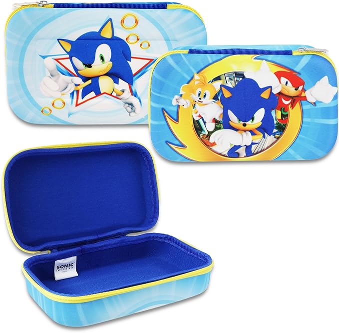 Nintendo Sonic Pencil Case for Kids - Sonic the Hedgehog Pencil Holder Bundle with Sonic Molded Pencil Case and 5 Sonic Gel Pens Plus Stickers | Sonic School Supplies Set