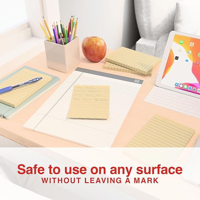 Staples Sticky Notes, 4" x 6", Lined, Yellow, Recycled Paper, 500 Sheets – Eco‑Friendly Ruled Notes for Lists, Planning & Office Use