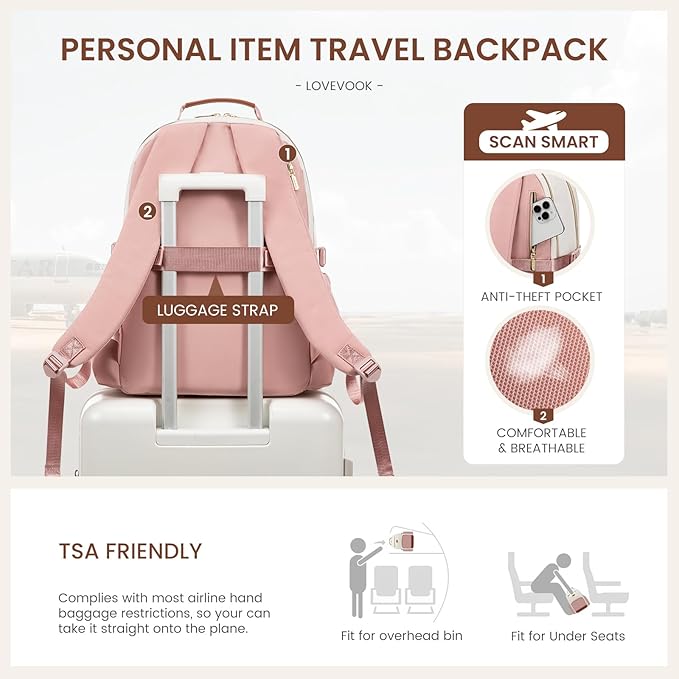 LOVEVOOK Laptop Backpack for Women with Pouch Pocket for Large Capacity Cup,18 Inch Teacher Nurse College Work Backpack Purse,Waterproof Laptop Bag Computer Carry on Back Pack for Travel, Light Pink