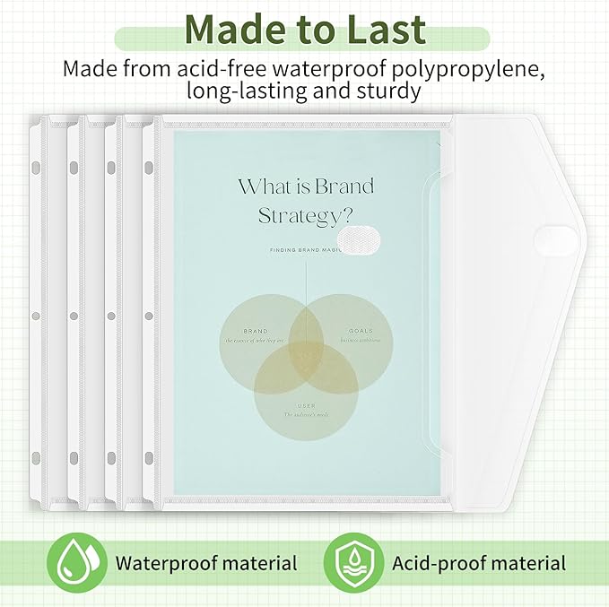 Sooez 30 Pack Binder Folders with Space-Saving Closure, Super Heavyweight Binder Pockets for 3 Ring Binder, High Capacity Clear Binder Pouch, Side Loading, 3 Ring Folders with Pockets, Letter Size