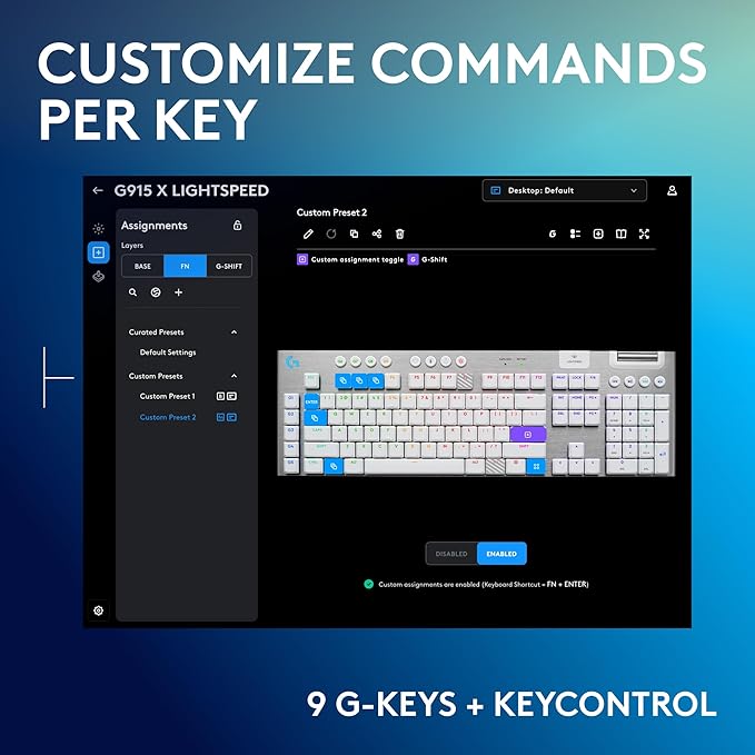 Logitech G915 X Lightspeed Low-Profile Wireless Gaming Keyboard, Double-Shot PBT Keycaps, Fully Programmable Keys, RGB Backlighting, Sleek Aluminum Finishing, GL Brown Tactile Switches-PC/Mac - White