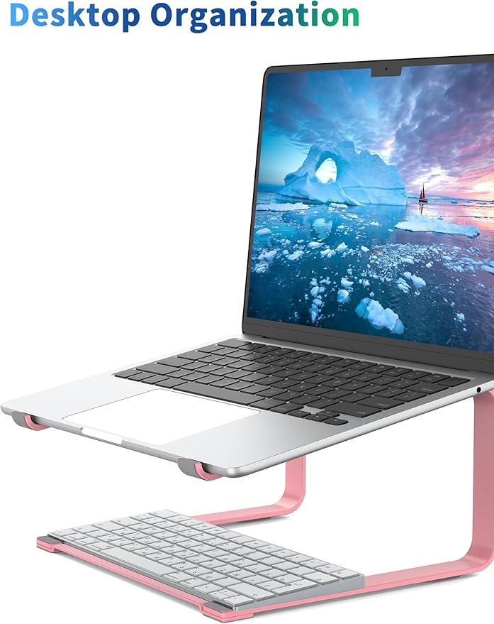SOUNDANCE Laptop Stand for Desk, Metal Computer Riser, Heavy Stable PC Holder, Ergonomic Laptops Elevator for 12 to 17.3 Inches Notebook Computer, Pink