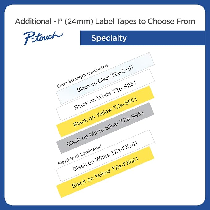 Brother Extra Strength Tape, Laminated Black on Clear, 24mm (Tzes151) - Retail Packaging