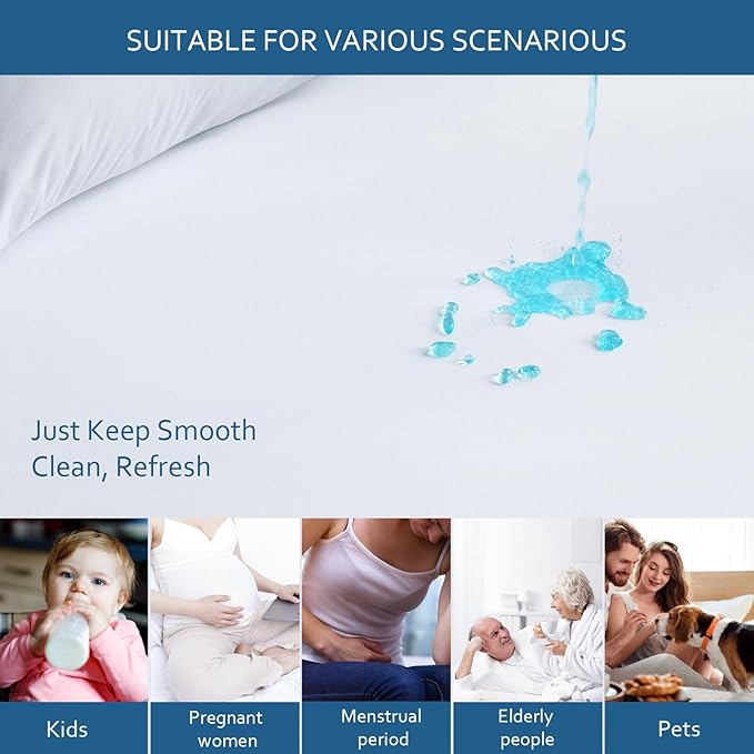 Waterproof Mattress Protector Full XL Size,Mattress Cover Protector, Smooth Top Mattress Protector for Kids, Breathable Skin Friendly and Noiseless Fitted Sheet,Full XL Size,Polyester