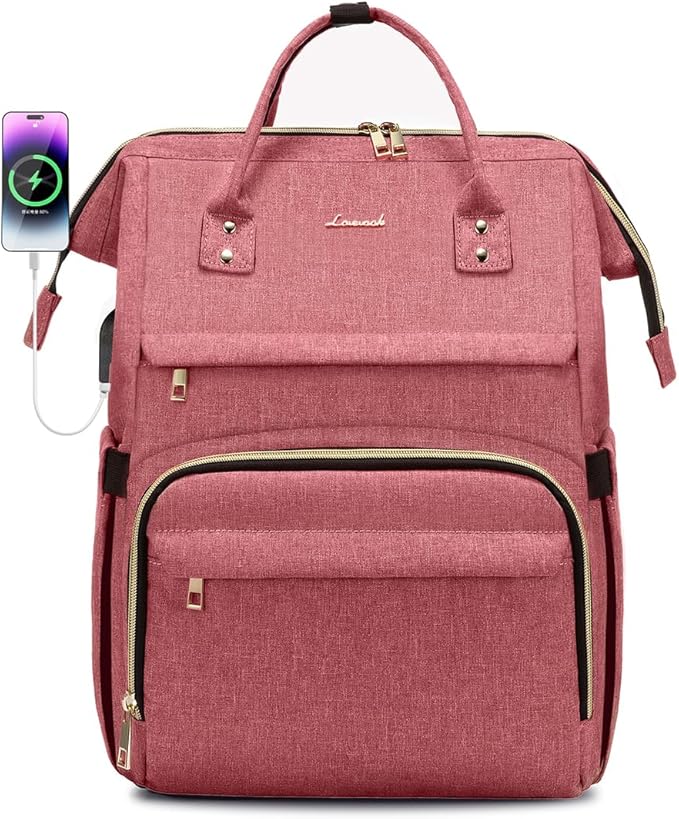 LOVEVOOK Laptop Backpack for Women,15.6 Inch Professional Womens Travel Backpack Purse Computer Laptop Bag Nurse Teacher Backpack,Waterproof College Work Bag Carry on Back Pack with USB Port,Light-red