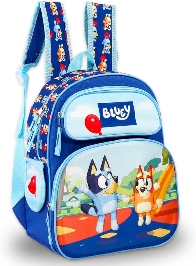 Bluey Mini Backpack with Lunch Box Set - Bundle with 12" Mini Backpack, Lunch Bag, Stickers, Water Bottle, More | Toddler Bluey School Bag and Lunchbox