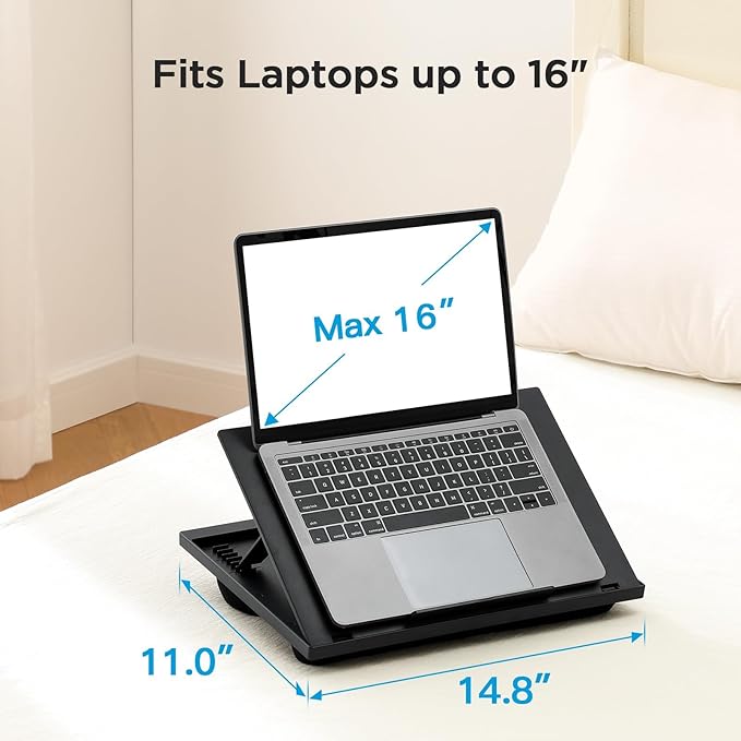 HUANUO Laptop Desk, Portable Laptop Stand Fits Up to 15.6 Inch Laptops, Adjustable with 8 Angles Lap Desks for Adults - Dual Cushion Desk for Sofa, Bed, Car or Work Table