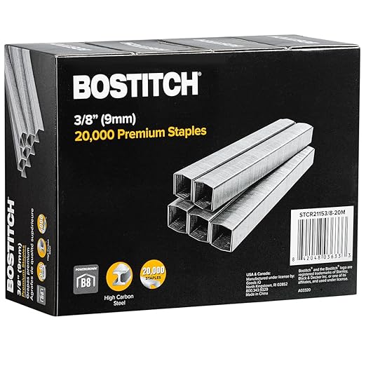 Bostitch B8 Staples 3/8 Inch Length - Pack of 20,000 Powercrown Staples