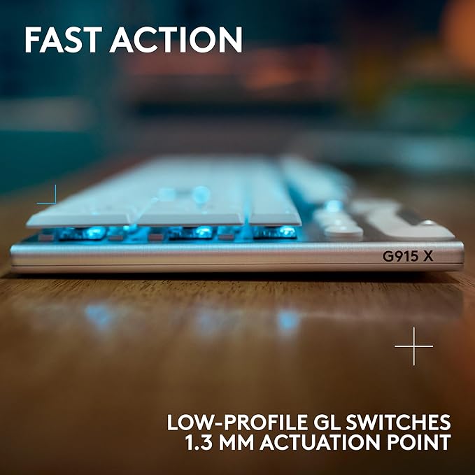 Logitech G915 X Lightspeed Low-Profile Wireless Gaming Keyboard, Double-Shot PBT Keycaps, Fully Programmable Keys, RGB Backlighting, Sleek Aluminum Finishing, GL Brown Tactile Switches-PC/Mac - White