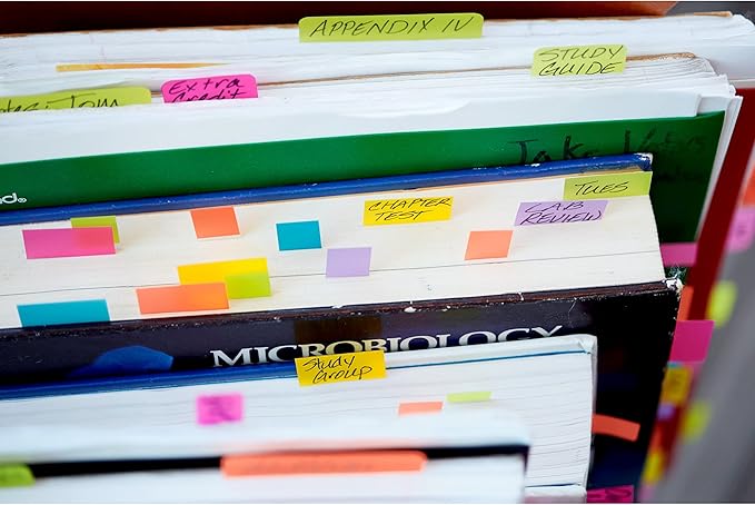 Post-it Page Markers, Assorted Colors, 1/2 in x 2 in, 50 Sheets/Pad, 5 Pads/Pack (670-5AF)