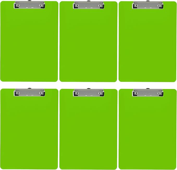 Trade Quest Plastic Clipboard Opaque Color Letter Size Low Profile Clip (Pack of 6) (Lime Green)