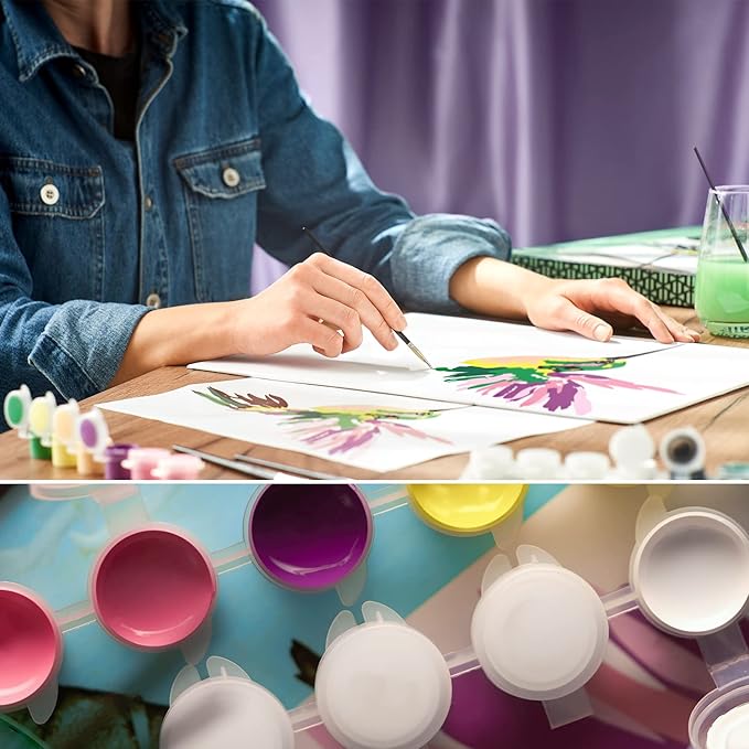 ARTEZA Paint by Numbers for Adults, 12x16 Inches, 21-Piece Hummingbird Painting Kit, Includes Canvas Panel, 12 Acrylic Paint Pots & 5 Paintbrushes for Home & Office Decor