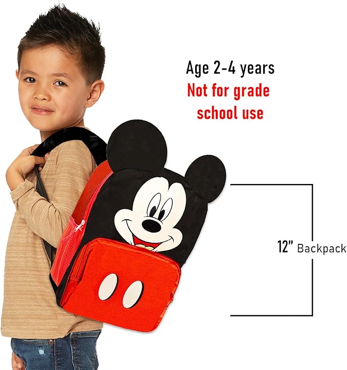 Disney Mickey Mouse Mini Backpack with Lunch Box Set - Bundle 12" Mini Backpack, Lunch Bag, Stickers, Water Bottle, More | Toddler Mickey Mouse School Bag and Lunchbox