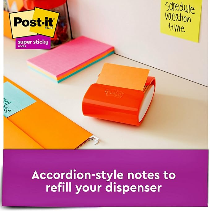 Post-it Super Sticky Dispenser Pop-up Notes, 10 Sticky Note Pads, 3 x 3 in., 2X The Sticking Power, New Year Organization or Second Semester School Supplies, Energy Boost Collection