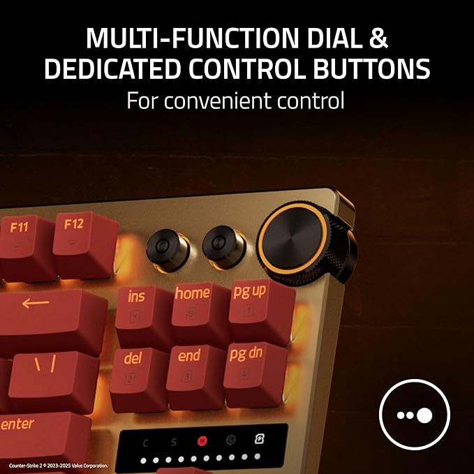 Razer Huntsman V3 Pro TKL Esports Gaming Keyboard: Analog Optical Switches Snap Tap - Rapid Trigger - Adjustable Actuation - Media Keys & Dial - PBT Keycaps - Counter-Strike 2 Edition