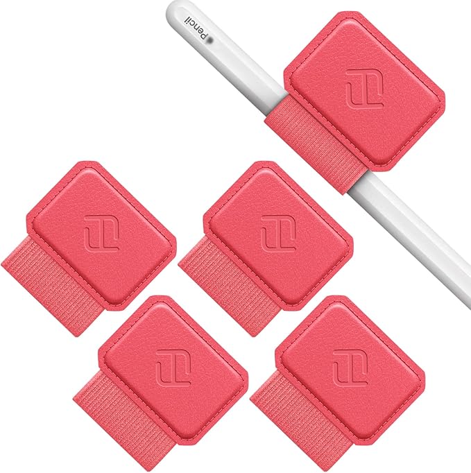Fintie 4 Pack Pen Loop Holder for Apple Pencil Pro, Apple Pencil (USB-C / 1st / 2nd Generation) and Stylus Pens, Elastic Adhesive Leather Sleeve Attached to Cases, Watermelon