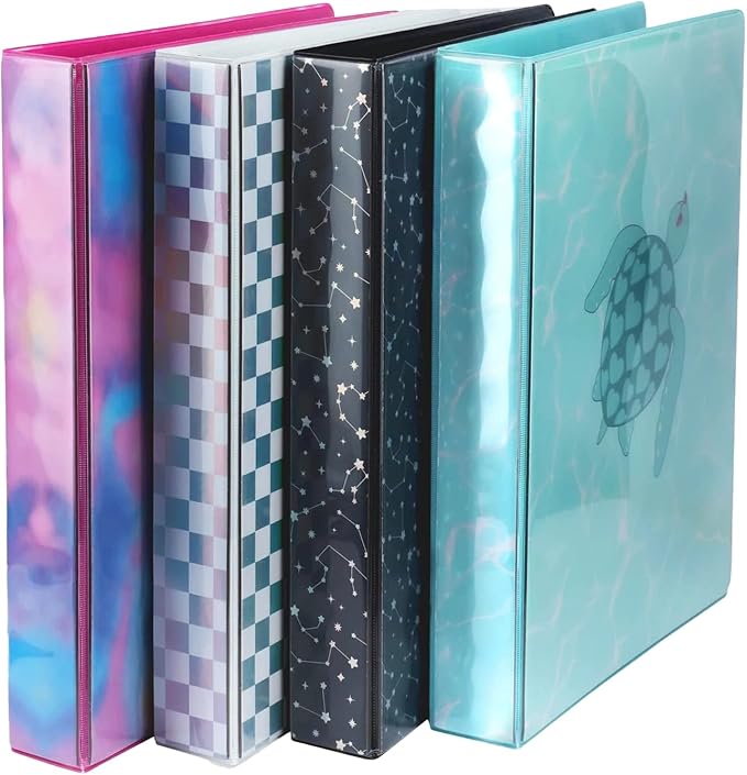 Yoobi 3 Ring Binders - 1 Inch Binder with Round D Rings and 2 Pockets, Durable, PVC-Free Organizer with 220 Sheets Capacity, 4- Pack Colored Binders with Plastic Cover for Office Supplies