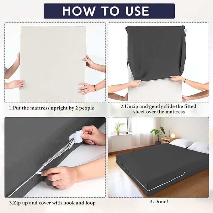 Zippered Mattress Fitted Protector Deep Mattress Encasement Soft Zipper Fitted Sheet Microfiber Bed Sheet Cover for Bed(Dark Gray,Queen,12-16in)