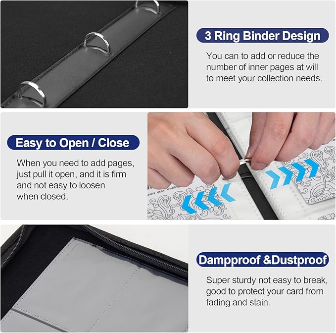 Card Binder – 400 Capacity, Zippered Trading Card Holder for MTG, Sports & Collectible Cards – Acid-Free, Durable & Travel-Friendly Storage (Blue Football, 4 Pocket)