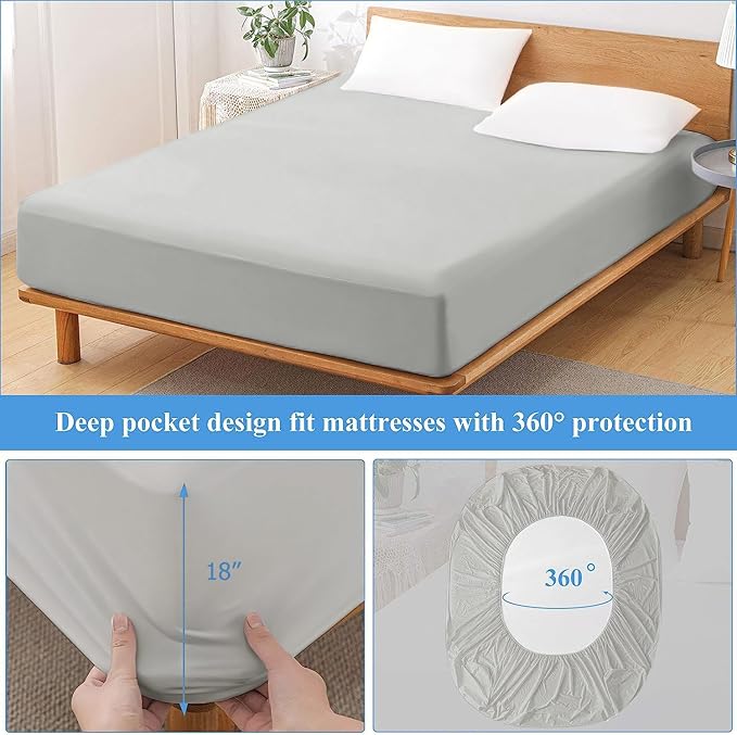 2 Pack Queen Premium Waterproof Mattress Protector, Soft Breathable Mattress Pad, Noiseless Bed Cover - Stretch to 21" Fitted Deep Pocket Mattress Protection - Light Grey