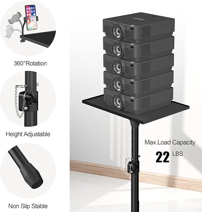 Projector Stand - Adjustable Height 22 to 63 Inches, Tripod for Laptop & Projector, Outdoor Movies
