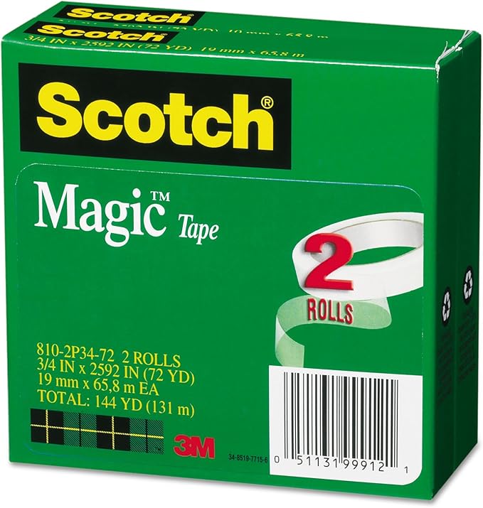 Scotch 8102P3472 Magic Tape Refill, 3/4-Inch x 2592-Inch, 3-Inch Core, 2/Pack