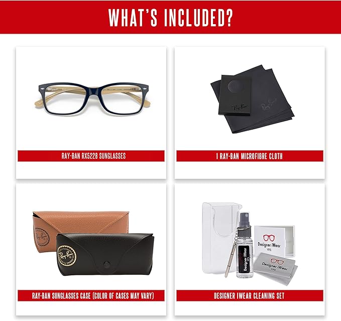 Ray-Ban RX5228 Square Eyeglasses for Men for Women +BUNDLE with ACCESSORY EYEWEAR KIT