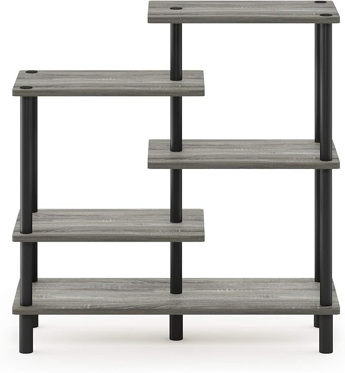 Furinno Turn-N-Tube 5-Tier Accent Display Rack, French Oak Grey/Black