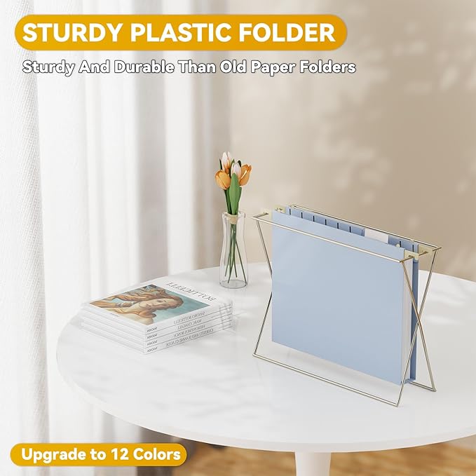 Plastic 1" Expanding Hanging File Folders Letter Size,12 Pack Reinforced Heavy Duty Hang Folder with Tabs,Pastel Hanging File Organizer for File Box,Filing Cabinet Folder for School Office Home
