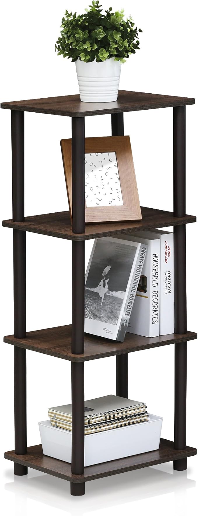 FURINNO Turn-N-Tube Shelf, 3 Space, Walnut/Brown