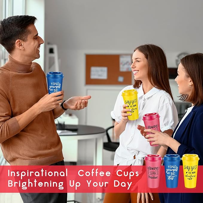 72 Pcs Inspirational Gifts for Employee Coworkers Staff Teammate, 16oz Reusable Plastic Coffee Cups with Positive Sayings, Bundle Gifts for Woman Man Coworker (Bright Color,Inspirational)