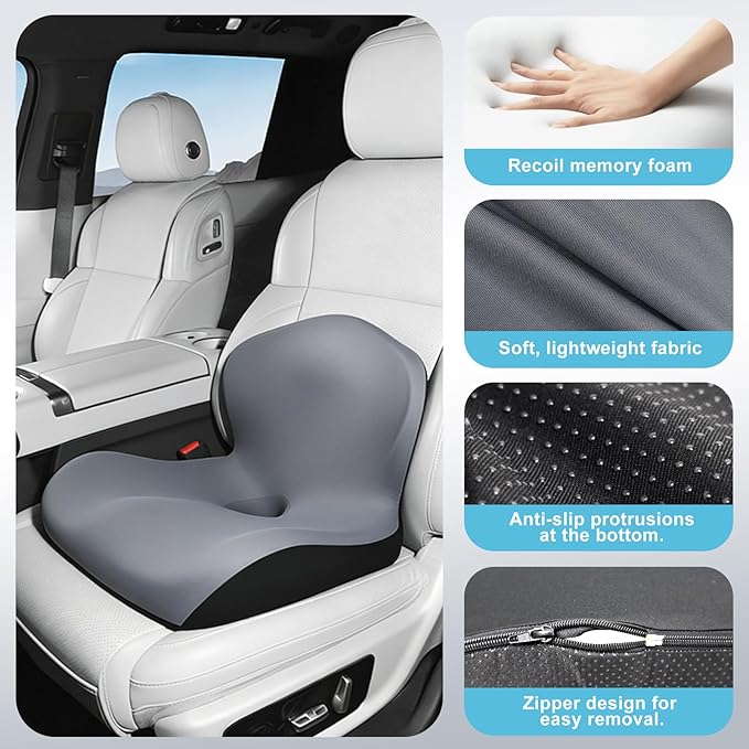 Seat Cushion, Office Chair Cushion, L-Shaped Ergonomic Car Seat Cushions, Memory Foam Chair Cushion, Lumbar Support Pillow for Wheelchair, Car, Home, Office, Desk, Gray
