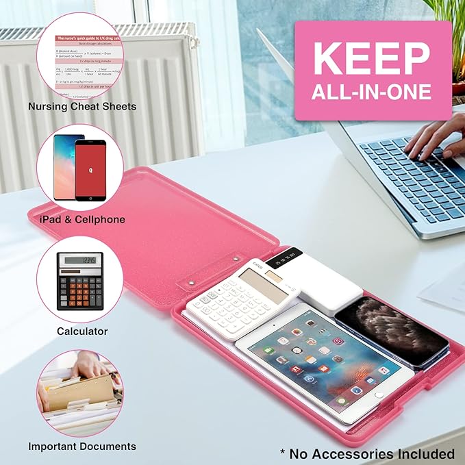 Sooez Clipboard with Storage, Plastic Storage Clipboards with Low Profile Clip, Nursing Clip Boards Foldable, Hanging Clipboard Case for Work, Teacher, Classroom Must Haves, Office School Supplies