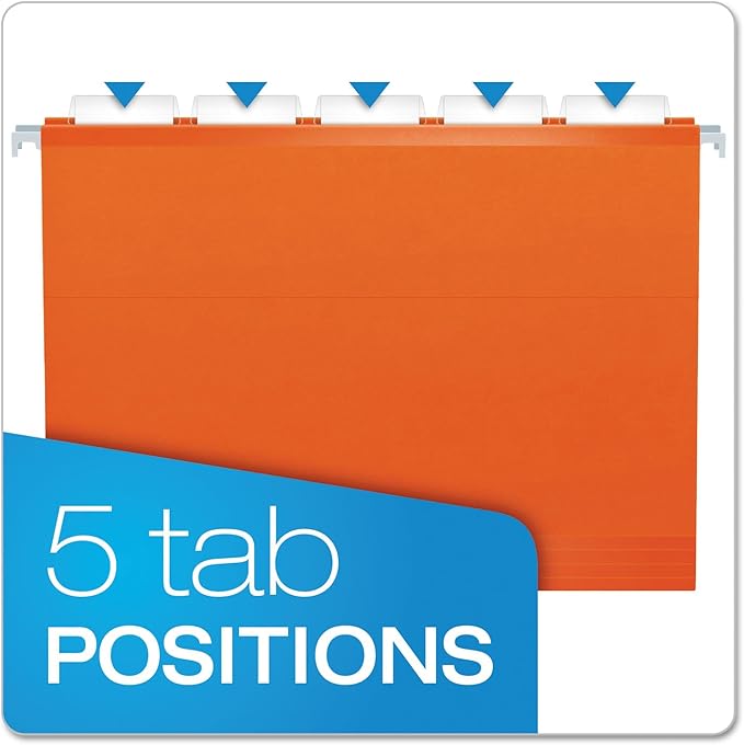 Pendaflex Reinforced Hanging File Folders, Letter Size, Orange, 1/5 Cut, 25/BX (4152 1/5 ORA)