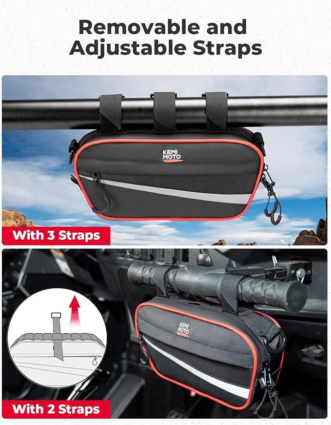 KEMIMOTO UTV Roll Cage Storage Bag Universal 1680D Grab Handle Storage Bag Dimensions 11" x 5" Side by Side Accessories Compatible with UTV, ATV, Golf Cart, Bike, Off-road Vehicle, Black and Red